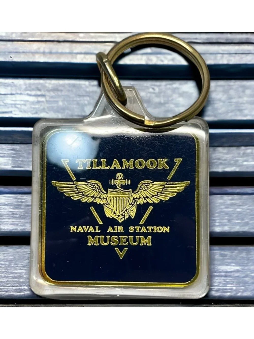 Tillamook Naval Air Station Museum Keychain Vintage Gold Logo Oregon Souvenir